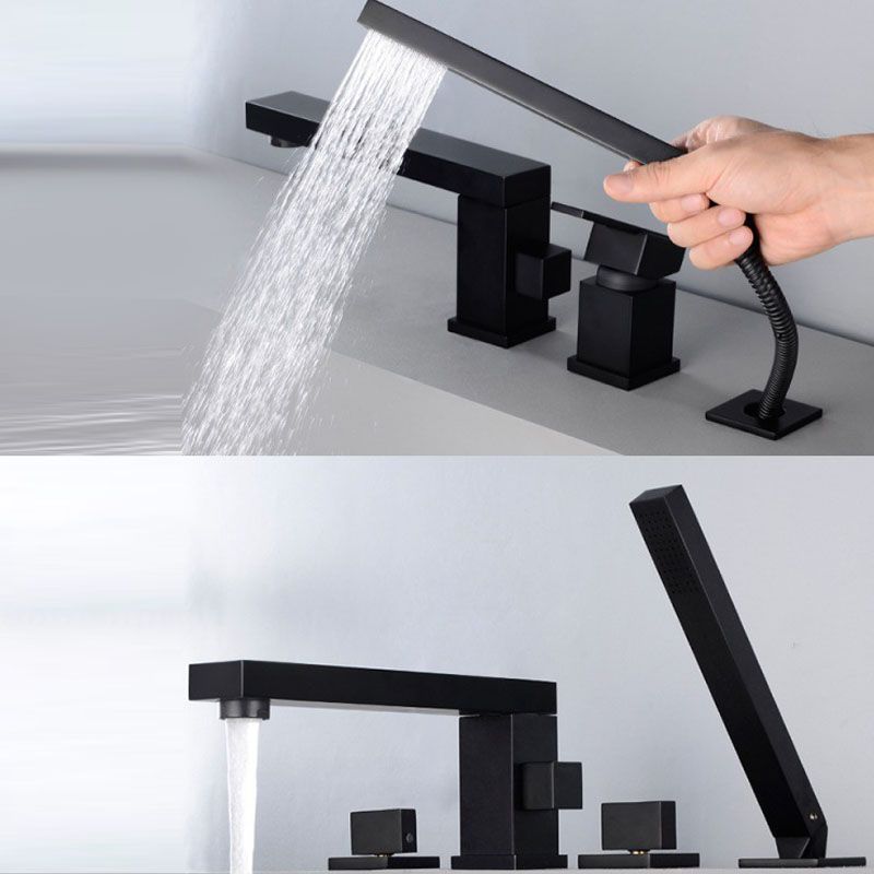 Modern Swivel Roman Tub Faucet Set Deck Mounted with Handheld Shower