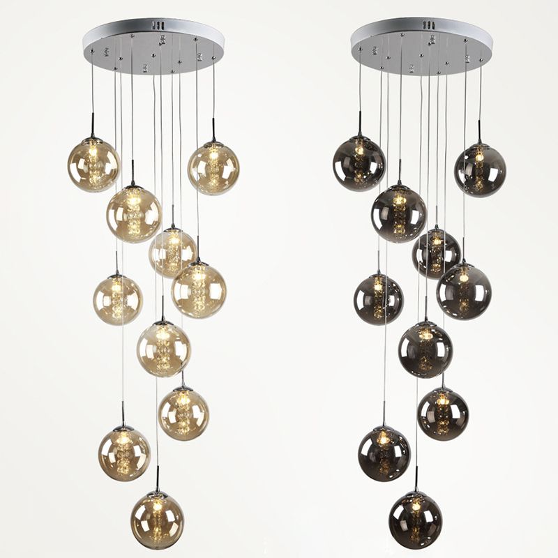 Globe Shape Glass Pendant Lamp Modern Multiple Hanging Light with Beaded Crystals
