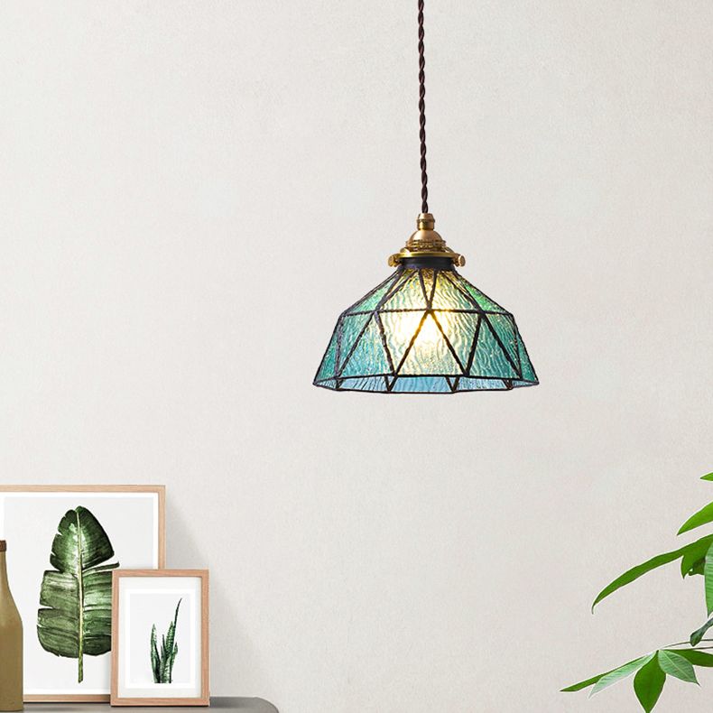 Bedroom Hanging Ceiling Light Tiffany Pendant Ceiling Light with Conical Stained Art Glass