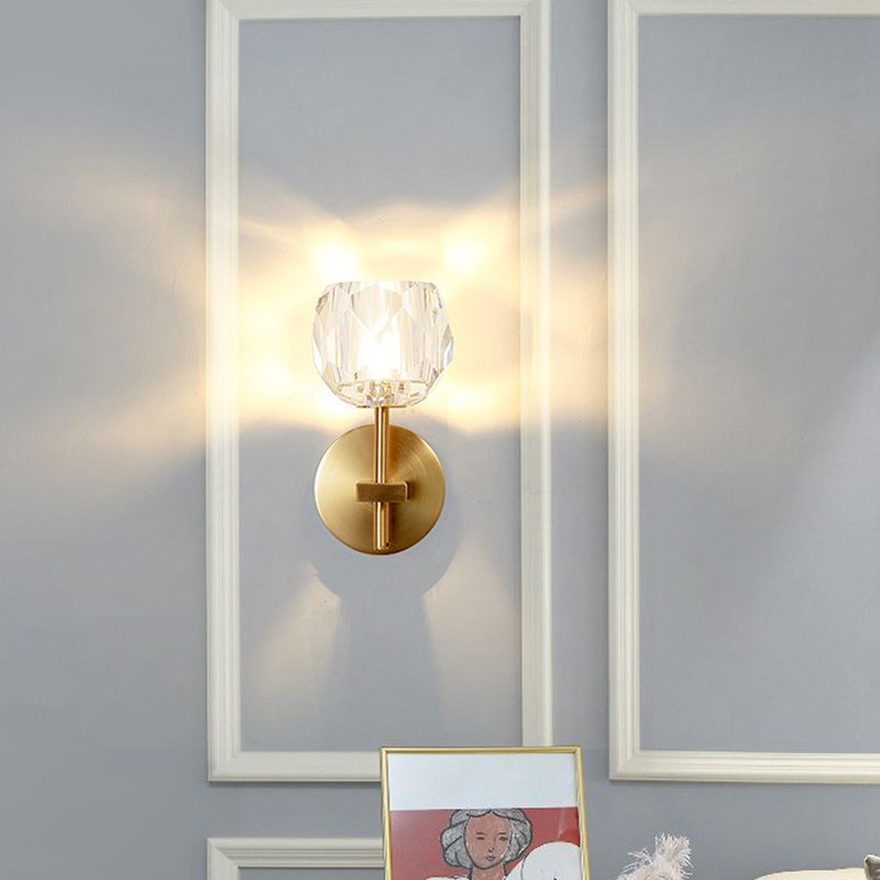 Nordic Style Metal Wall Light Geometric Gold Wall Sconce with Crystal for Bedroom