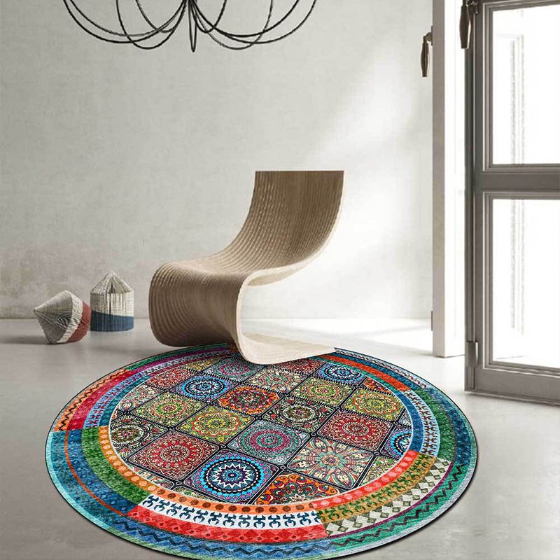 Boheemian Americana Pattern Tap Polyester Blue Area Tapijt Niet-slip wasbaar vloerkleed voor de woonkamer