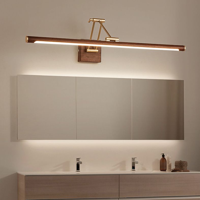 Walnut Wood Finish Linear Vanity Lighting Minimalist Metal LED Wall Light with Adjustable Arm