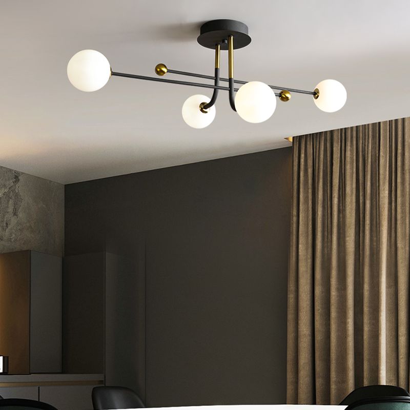 Glass Round Ceiling Light Fixture Modern Style Semi Flush Ceiling Light