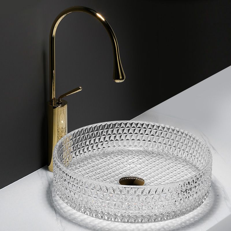 Contemporary Bathroom Sink Pop-Up Drain Glass Solid Color Rectangular Vessel Sink