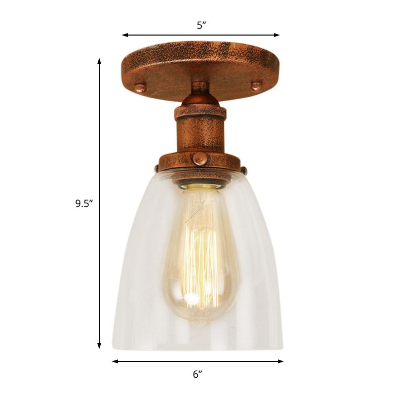 Luminaires de plafond à une ampoule, cône industriel en verre transparent, éclairage semi-encastré en argent/laiton/rouille