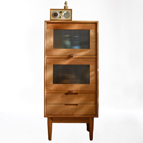 Contemporary Cabinet Solid Wood with Glass Doors and Drawers Accent Cabinet