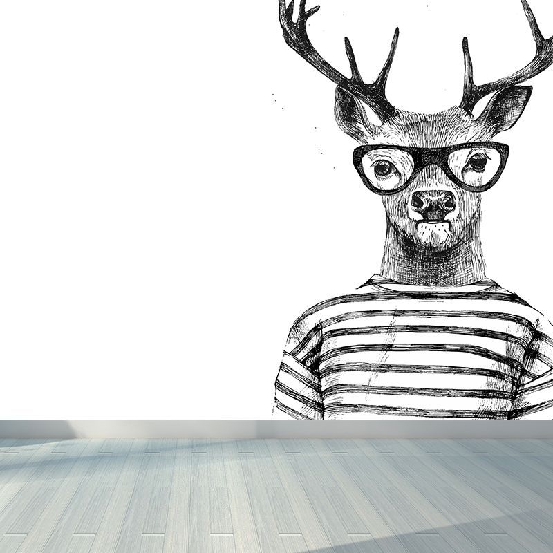 Nordic Animal Gentleman Mural Non-Woven Washable Pastel Wall Covering for Boys Room