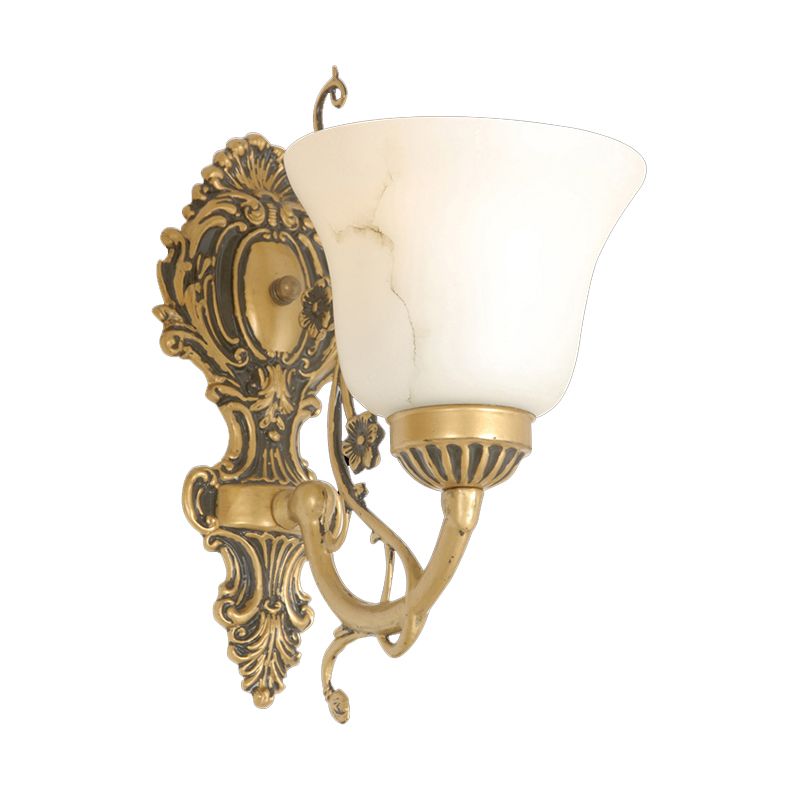 1 Bulb Cream Glass Wall Light Vintage White Floral Kitchen Wall Mount Lighting Fixture