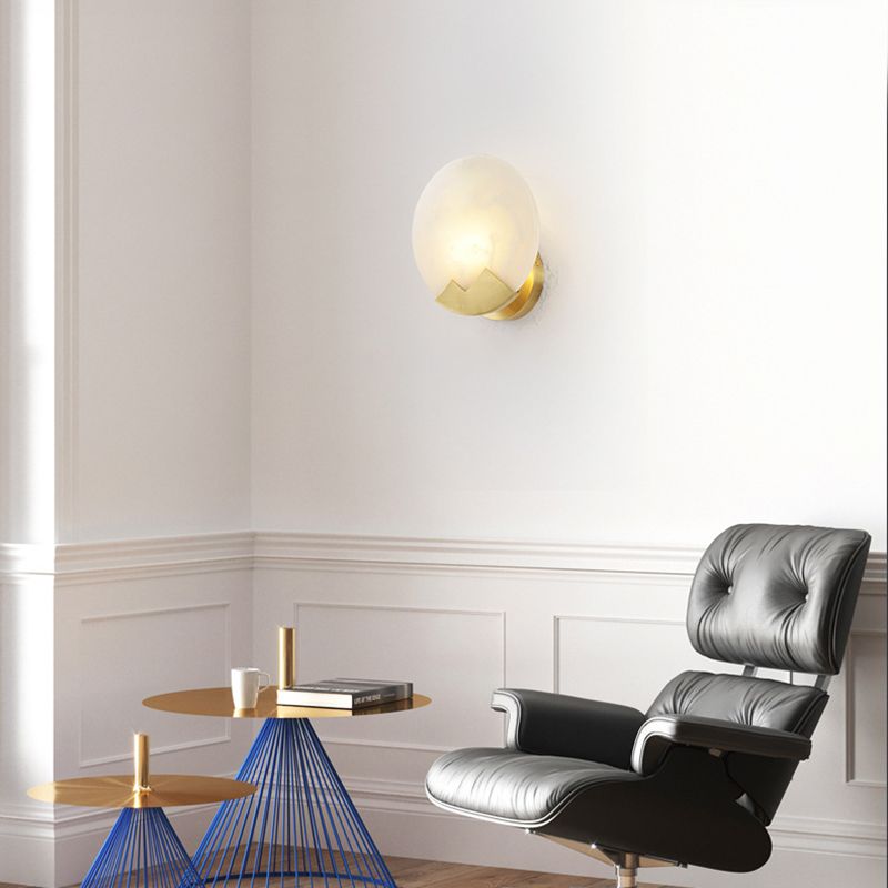 Brass Round Wall Light Postmodern 8" Wide Wall Sconce in Gold for Living Room