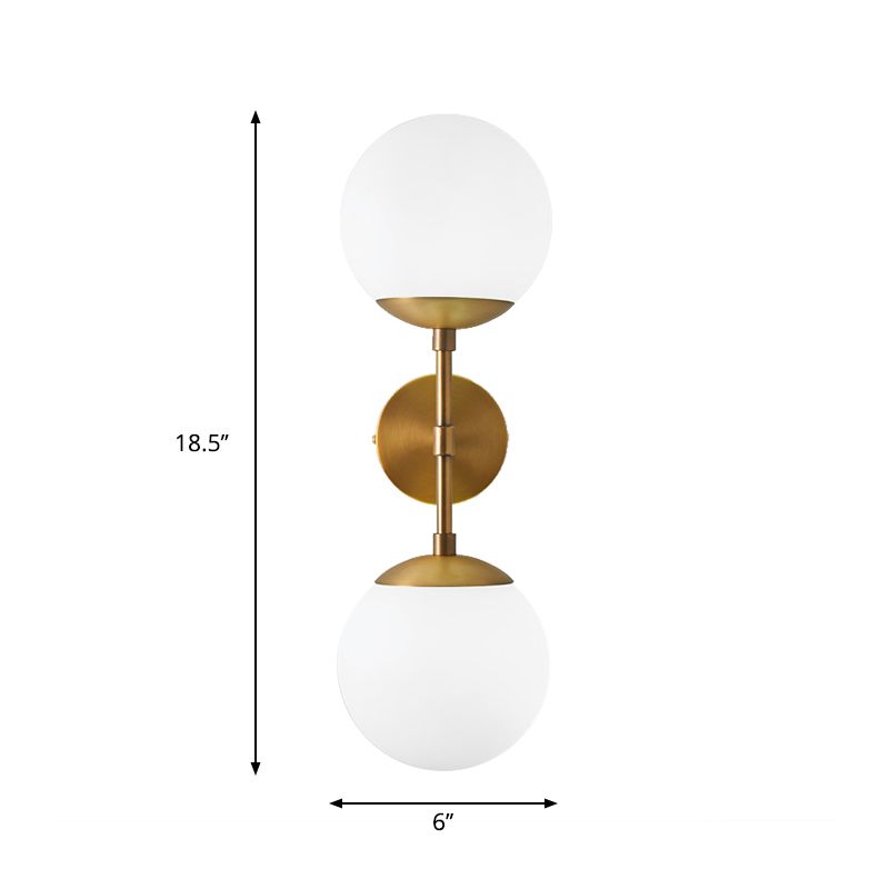 Lámpara de pared de pared de doble globo de doble globo armada lámpara de montaje de pared de 2 luces de vidrio de 2 luces en latón