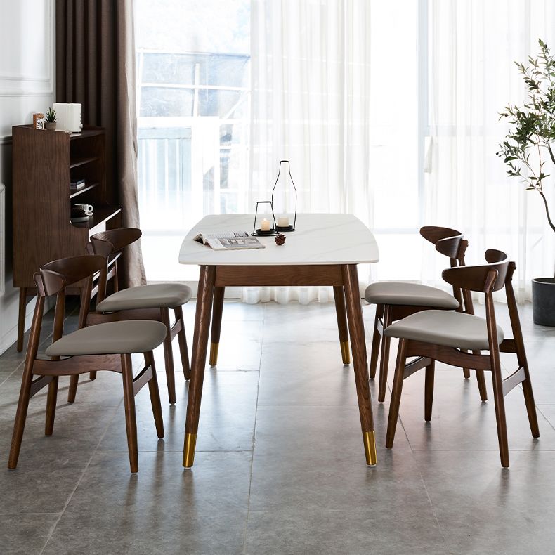 Modern Rectangle Sintered Stone Dining Table with Wooden Base White Dining Table for Restaurant