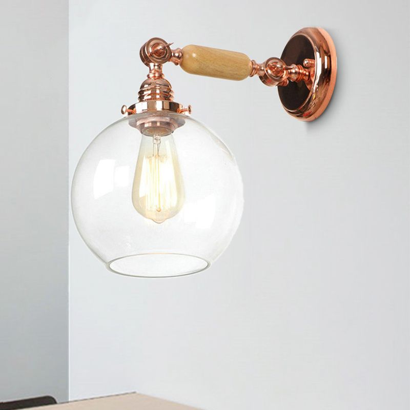 Orb Schatten klarer Glaswandmontage Lampe Industrielle Einzelbirne Wohnzimmer Leuchten in Roségold