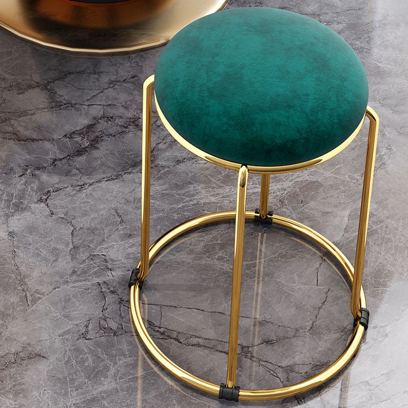 Contemporary Ottoman Fabric Upholstered Metal Frame Round Ottoman