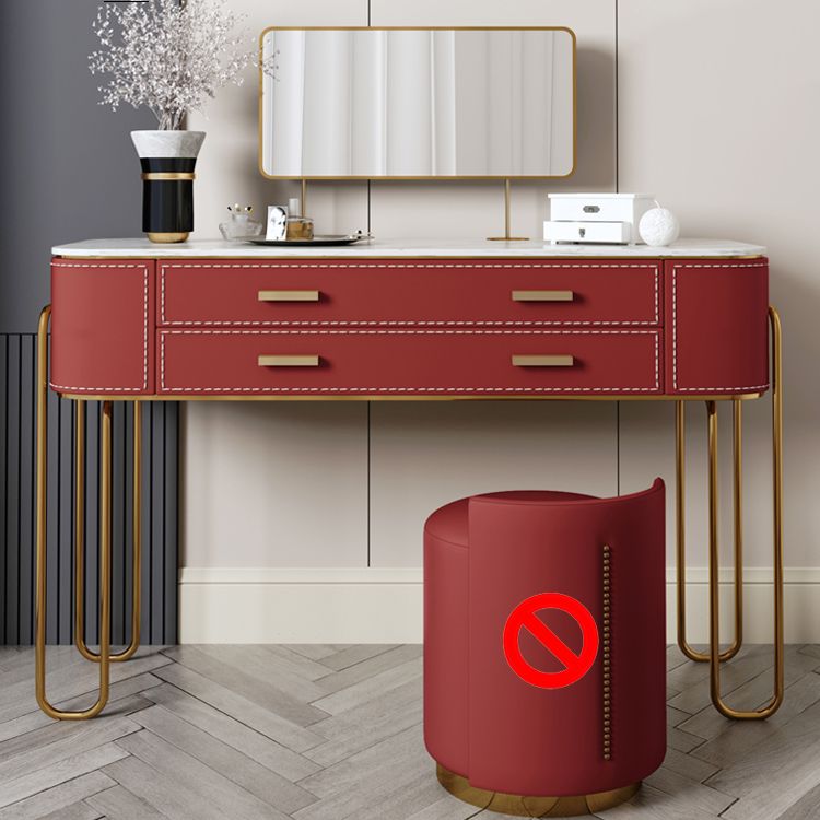 Luxurious Vanity Set 2 Storage Drawers with Mirror & Padded Stool in Red