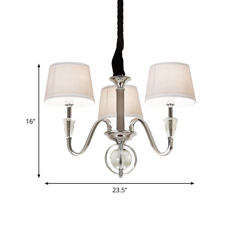 3/6 Bulbs Cone Chandelier Light Classic White Fabric Hanging Ceiling Fixture for Bedroom