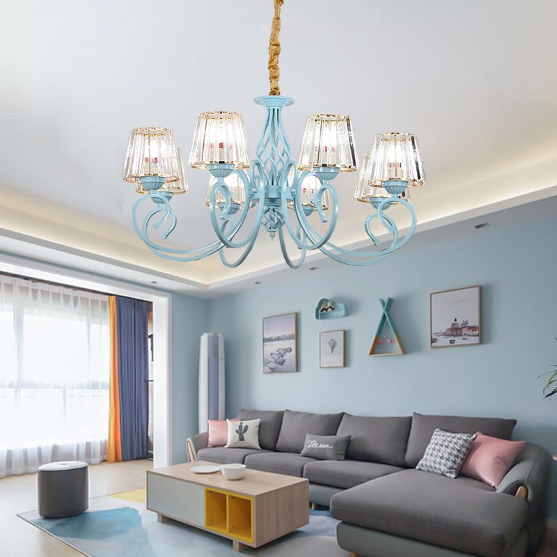 Blue Tapered Chandelier Pendant Light Modern Style Clear Crystal Multi Lights Pendant Lamp