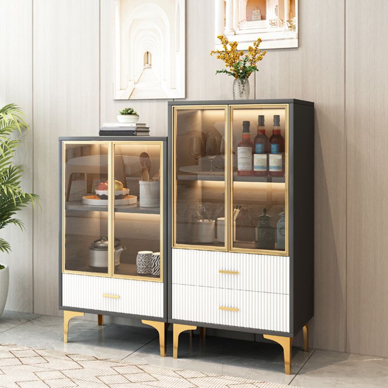 Modern Display Cabinet Faux Wood Storage Cabinet with Glass Doors for Living Room