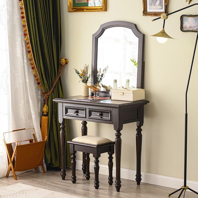 Ash Brown Vanity Set with Mirror 17.71" Wide Wood Vanity Tables with 2 Drawers