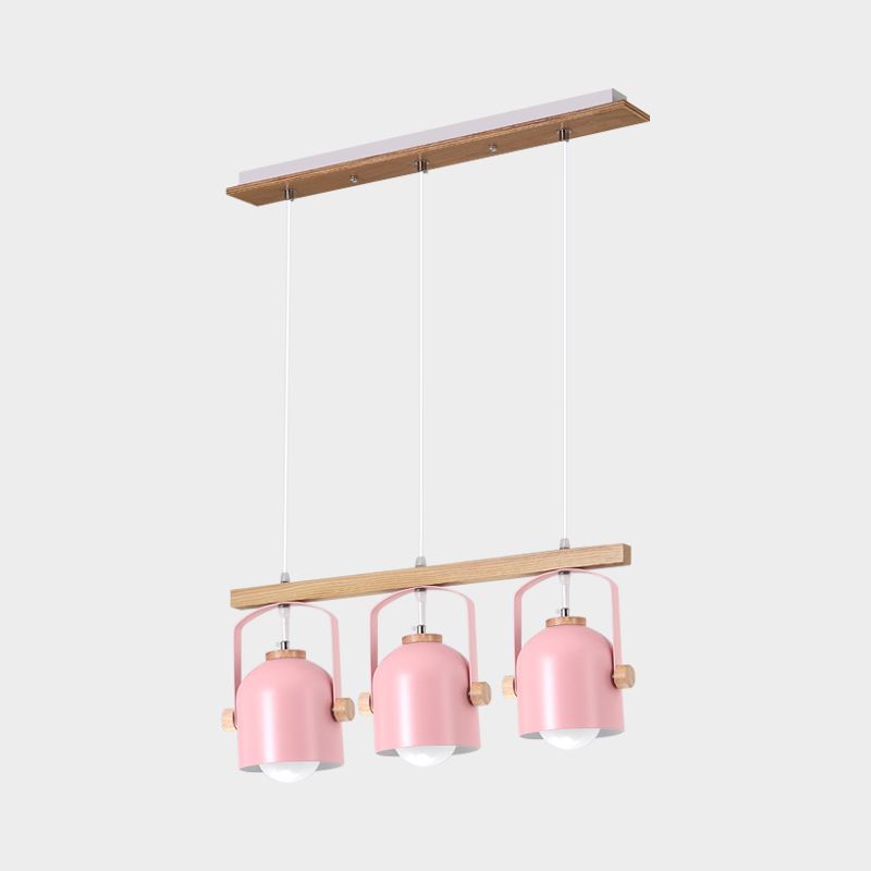 Nordic Style Dome Island Light 3/4 Lights Wooden Chandelier Lighting with Metal Shade