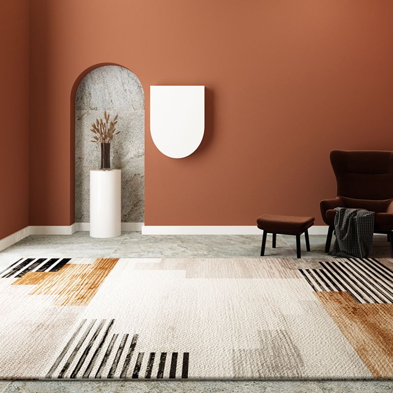 Grey Geometric Pattern Area Rug Modern Polyester Area Carpet Anti-Slip Backing Rug for Home Decor