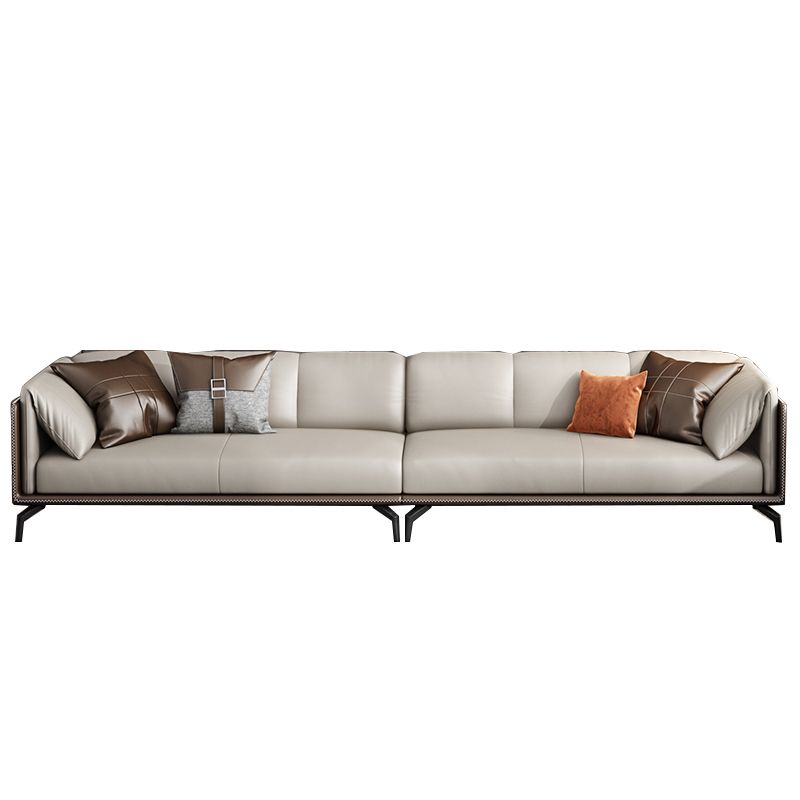 Stain Resistant Stationary Genuine Leather Pillow Top Arm Seating