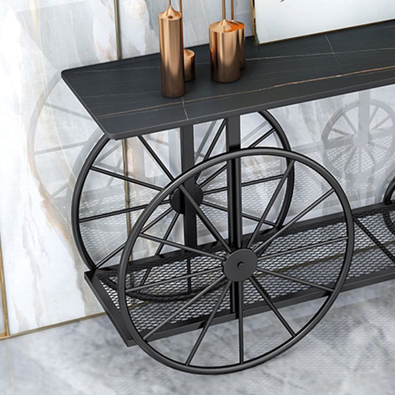 30.32" Tall Wheel Console Table Stone Accent Table with 2 Shelves