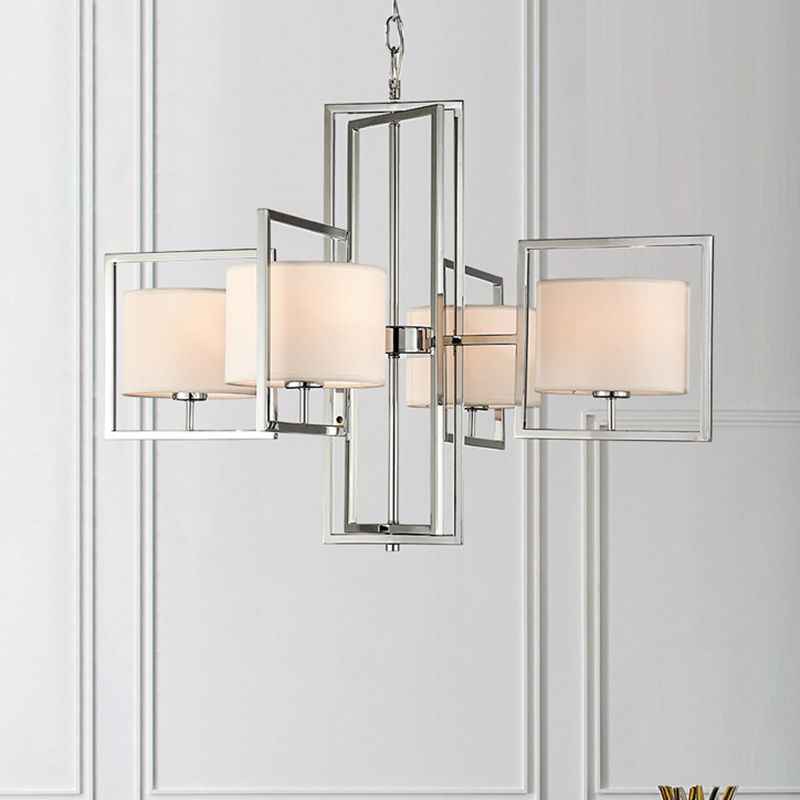 4 Lichter Wohnzimmer Kronleuchterlampe mit Fassstoff Schatten moderner Chromanhänger Laternen