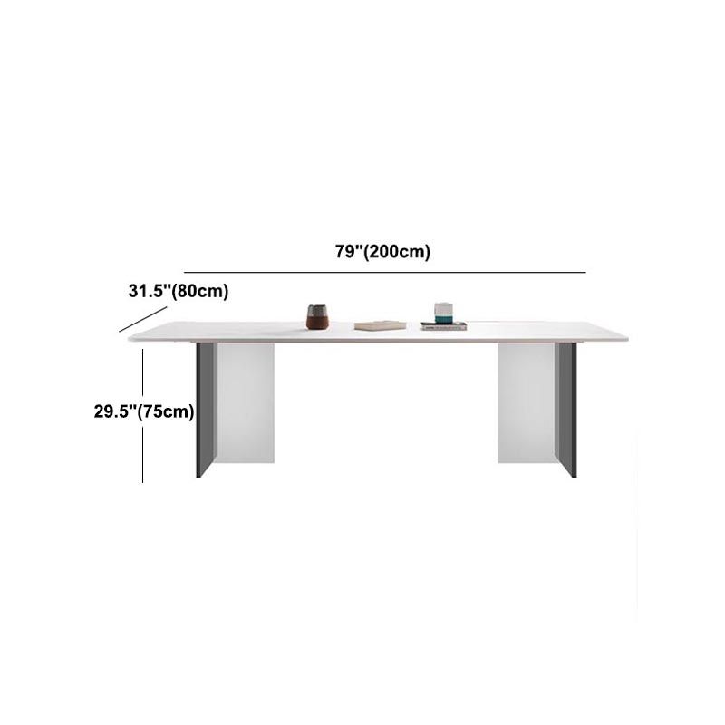 White Stone Top Dining Table Rectangle Contemporary Dining Table with Pedestal Base