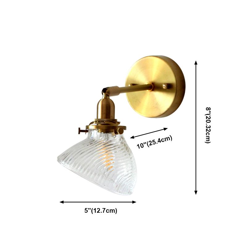 1-Light Cone Shade Industrial Style Glass Wall Lighting Fixtures in Brass