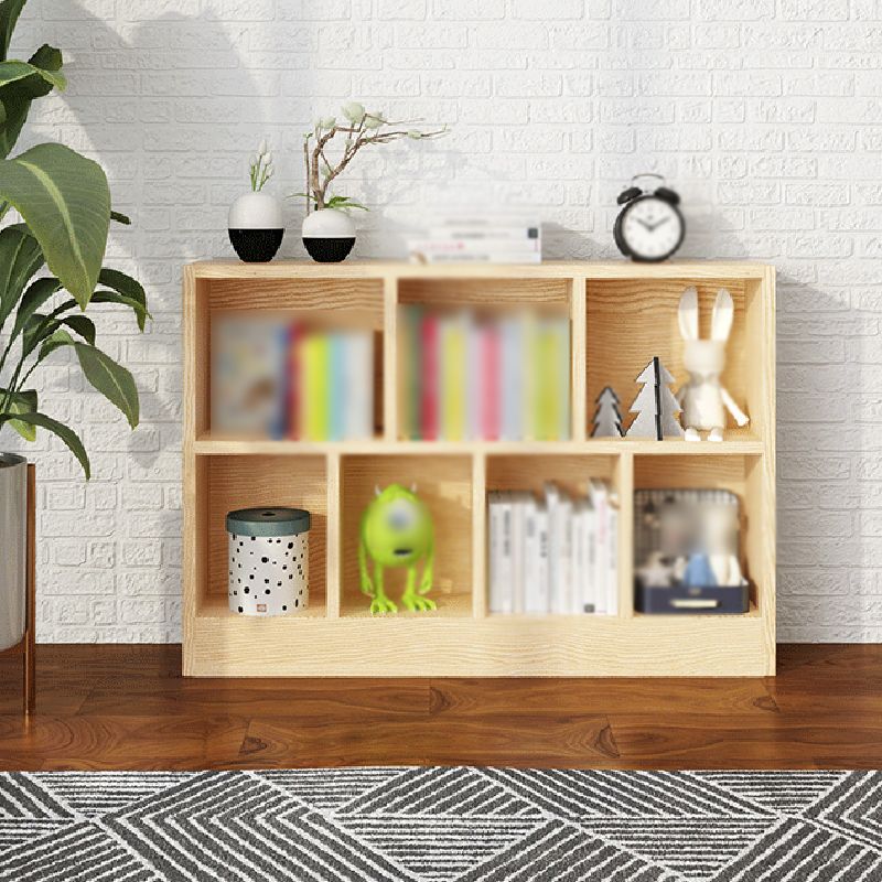 2/3-Shelf Natural Modern Bookshelf Pine Wood Geometric Closed Back Bookshelf