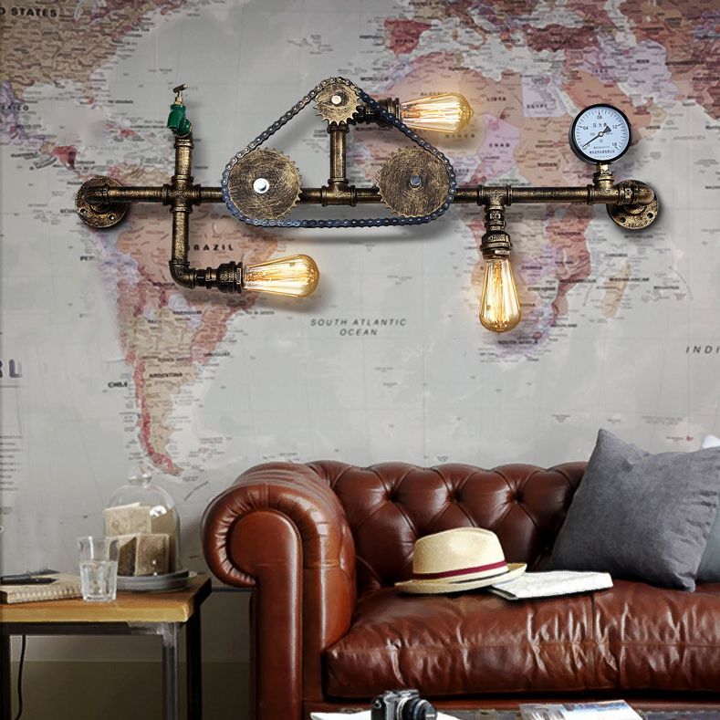 Pipa de agua industrial de la pared lámpara montada en la pared metal 3 luces luces aplicativas