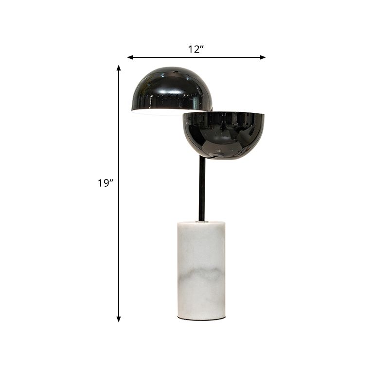 Black Finish Dual Semicircle Night Light Contemporary 2 Lichter Iron Night Tischlampe mit Zylindermarmorgrund