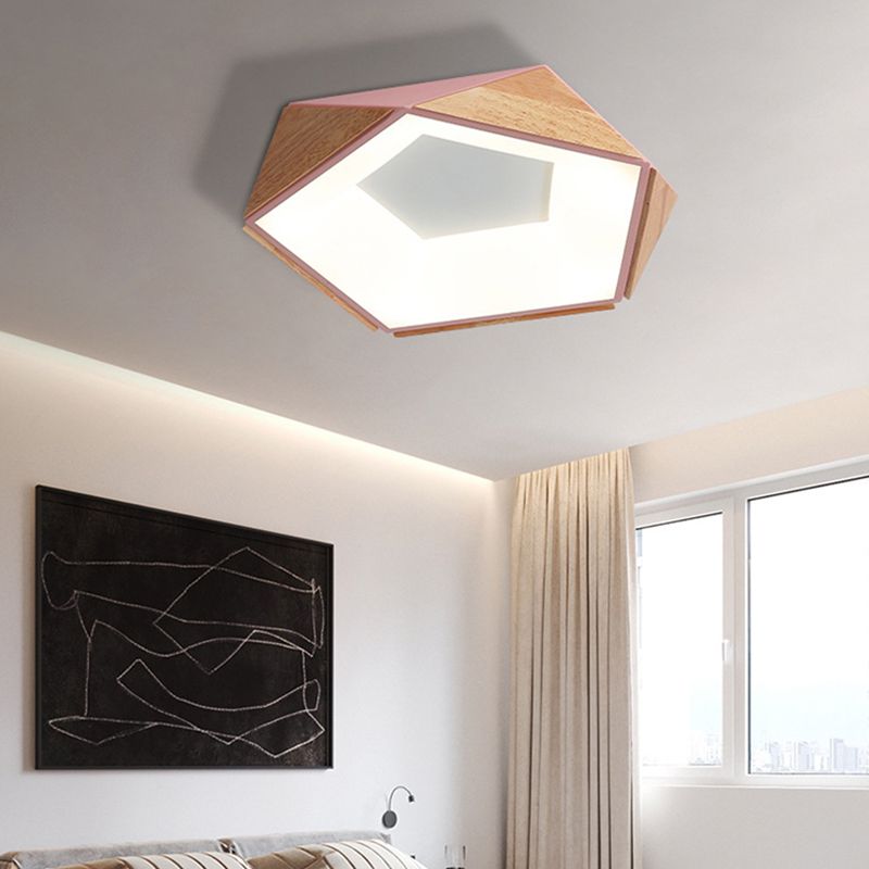 Kit lampada da soffitto a LED Pentagono da 18"/21,5" W Stile nordico Legno naturale Grigio/Bianco/Rosa Montaggio ad incasso in luce calda/bianca