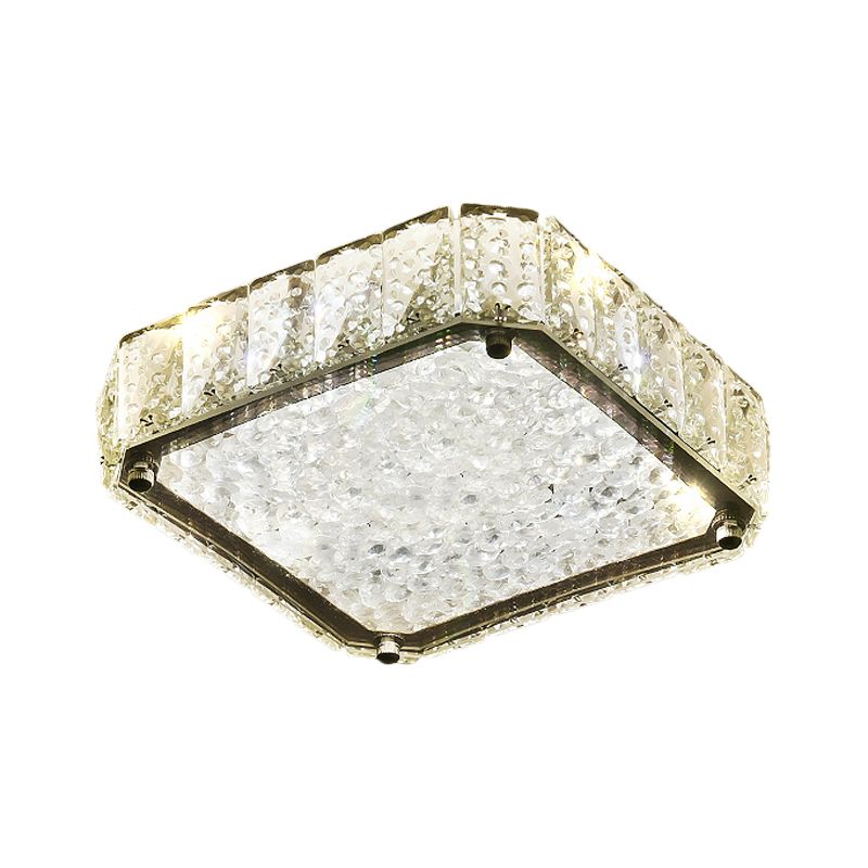Lámpara empotrada LED minimalista, accesorio de techo redondo/cuadrado/flor de acero inoxidable con pantalla de cristal transparente en luz blanca/cálida