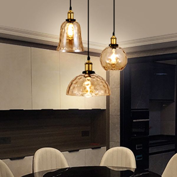 Rippled Glass Shaded Drop Lamp Loft Style 1-Light Dining Room Ceiling Suspension Light