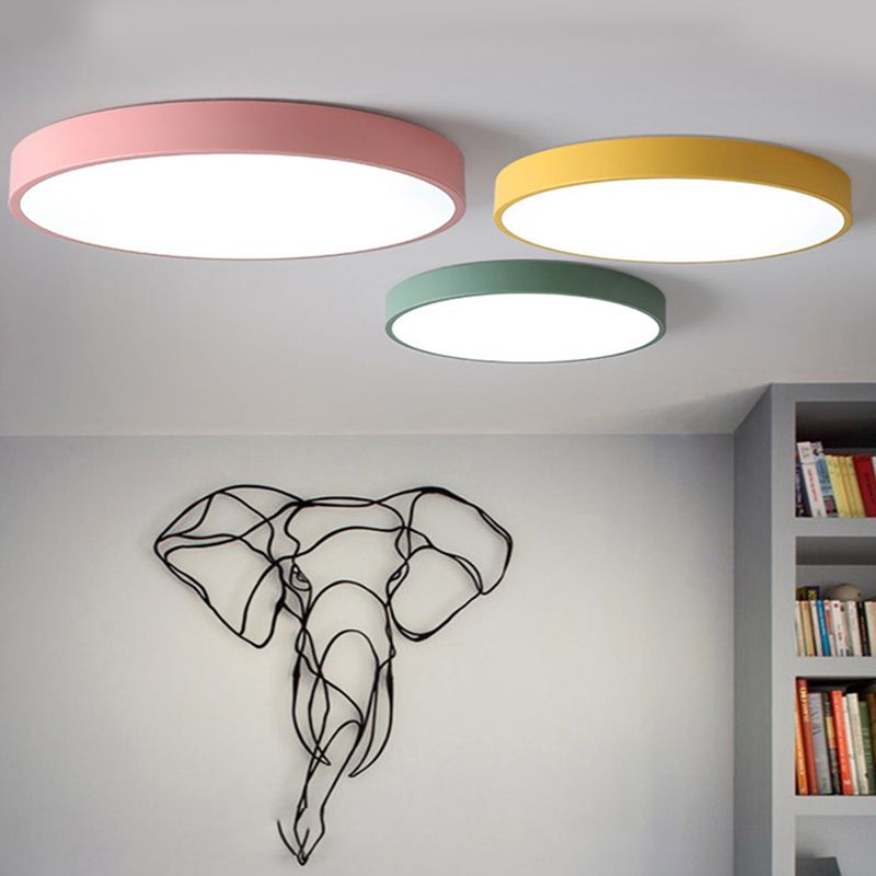 Drum Flush Mount Fixture Simplicity Metal 1 Light Flush Light