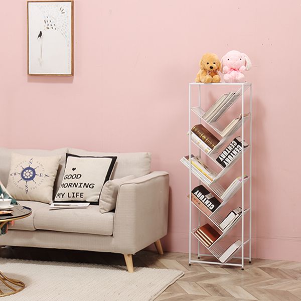 Modern Style Metal Bookcase White Open Bookshelf for Living Room