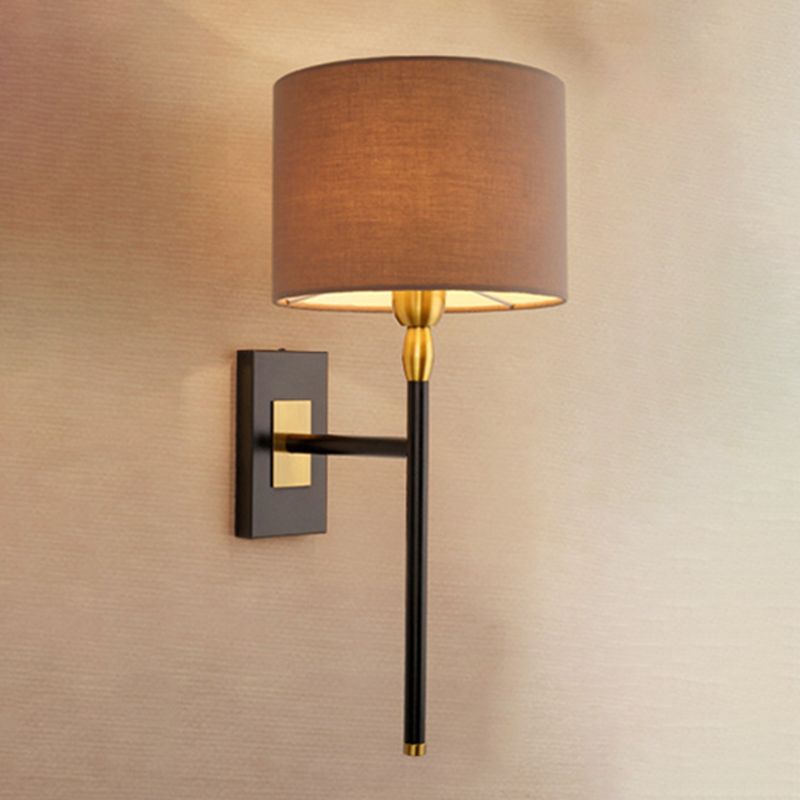 Cylinder Wall Light Fixture Modern Fabric 1 Light Wall Sconce in Brown