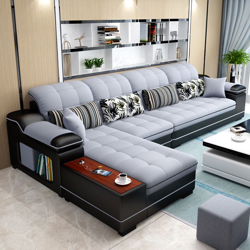 Contemporary Faux Leather and Linen Furniture Sectionals in Grey