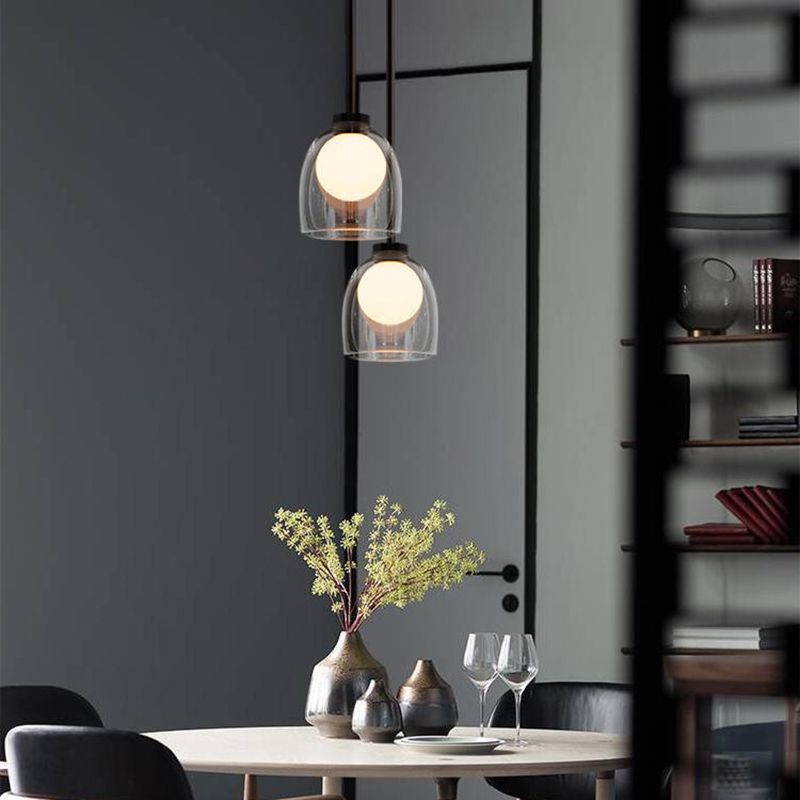 Glazen bel hanglamp in moderne beknopte stijl gelakte ijzeren hangende lamp voor slaapkamer