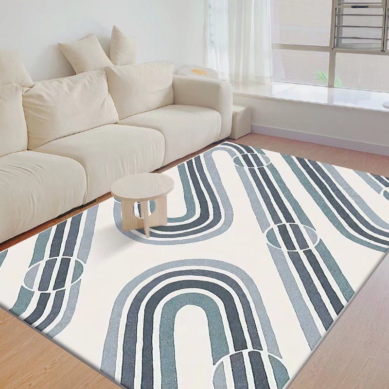 Beige Straight Line Carpet Polyester Simple Carpet Stain Resistant Carpet for Living Room