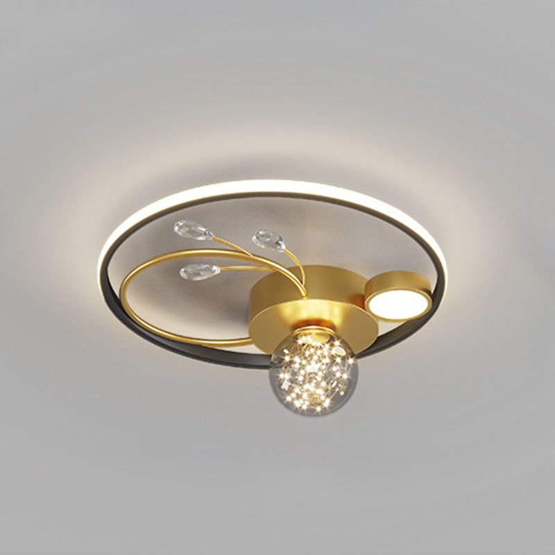 Trendy Modern Circular Plafond Lamp Clear Glass Bedroom LED Flush Mount in Zwart-Goud