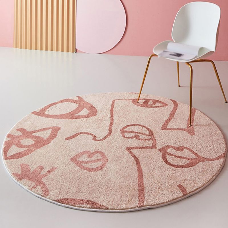 Pink Abstract Rug Polyester Modern Rug Pet Friendly Washable Non-Slip Area Rug for Living Room