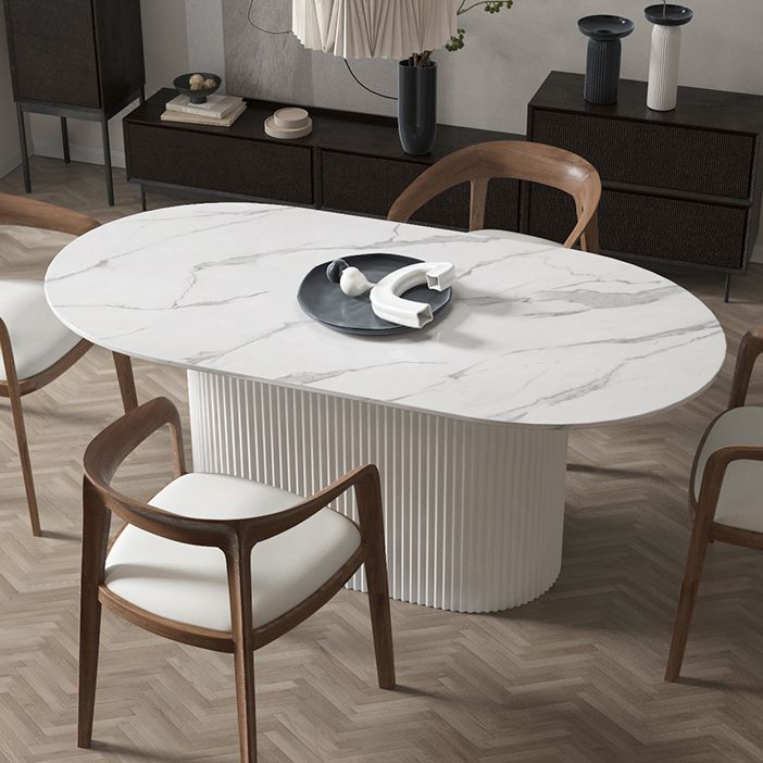 Mesa de comedor ovalado contemporánea de la base de madera sólida con base de pedestal