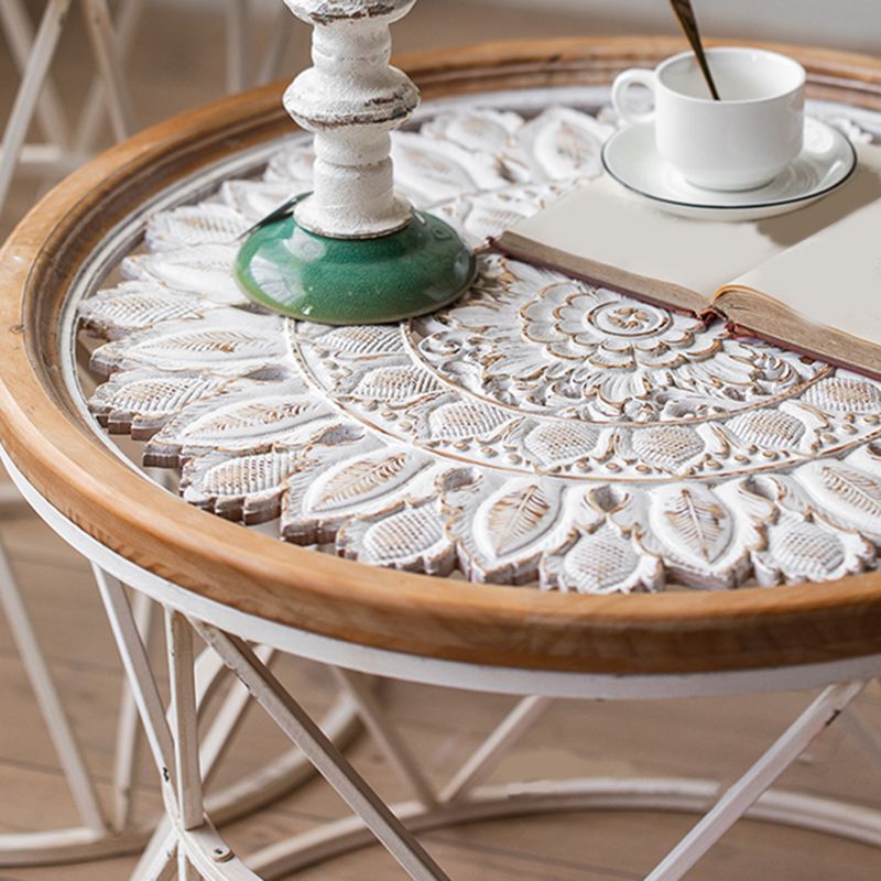 Round Shape Solid Wood End Table with Metal Base Corner Table for Living Room