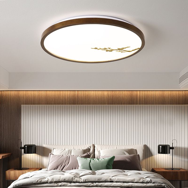 Modern Geometric LED Ceiling Lamp Wood 1 Light Flush Mount for Aisle Bedroom