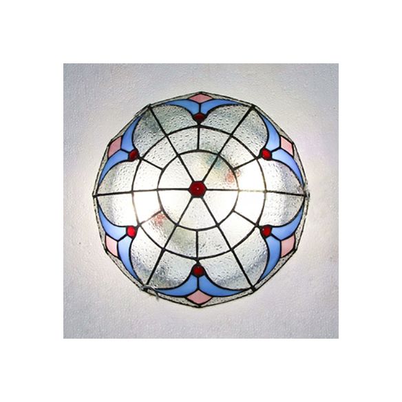 Plafonnier bol vintage avec motif magnolia, plafonnier en verre teinté, blanc/transparent, pour chambre à coucher