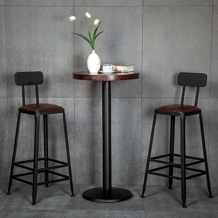 Industrial Armless Counter Stool Iron Cafe Bar Stool with Leather Cushion and Pedal