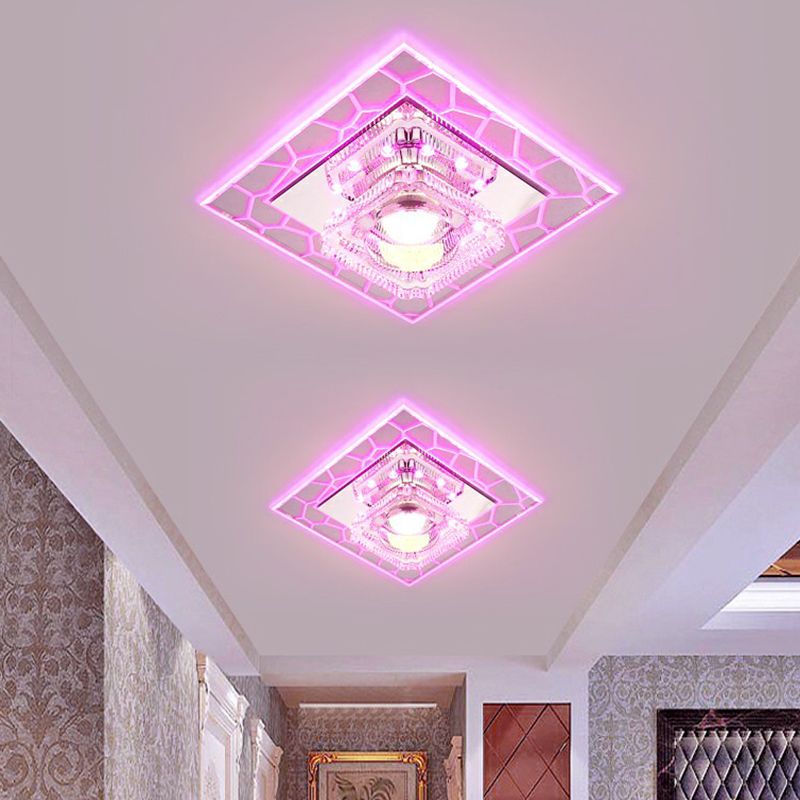 Prismatic Crystal Square Ceiling Lamp Minimalist Clear LED Flush Mount Lighting Fixture for Entryway