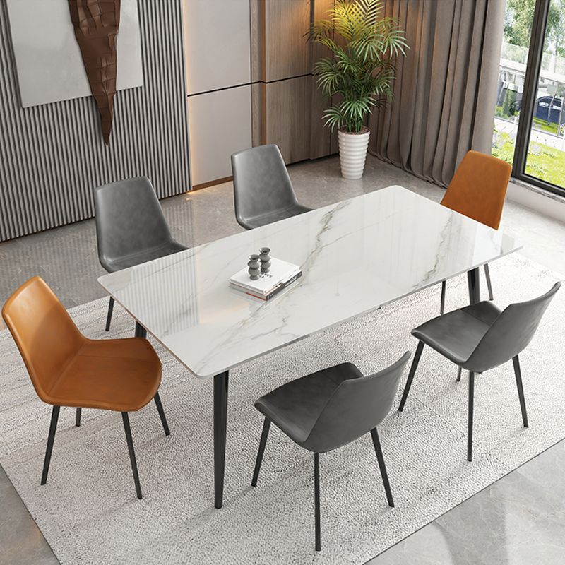 White Rectangle Stone Top Dining Site Table Industrial 4-foot Steel Table